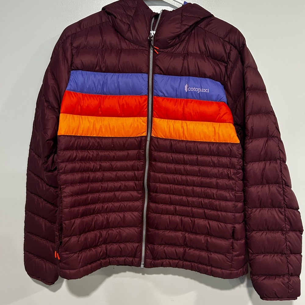 Cotopaxi Maroon Jacket with Multicolor Stripes
